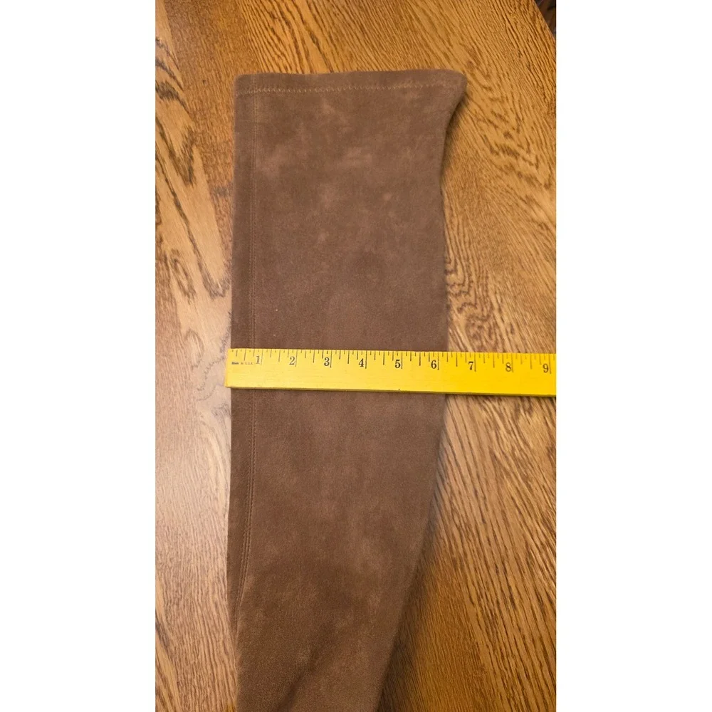 Womens Sz 40 Brown Faux Suede Over The Knee Block Heel Pointed Toe Zip Boots